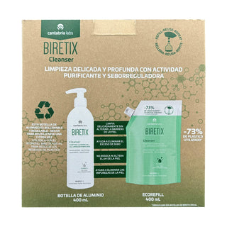 Cantabria Kit Biretix Cleanser Botella de Aluminio de Gel Limpiador Purificante 400ml + Refill 400ml
