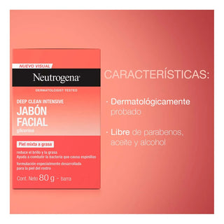 Neutrogena Jabon Facial en barra Deep Clean Intensive Glicerina 80g