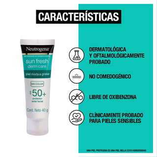 Neutrogena Sun Fresh Derm Care Protector Solar Facial Sin Color FPS50+ 40g