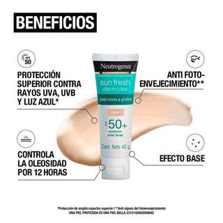 Neutrogena Sun Fresh Derm Care Protector Solar Facial Tono Claro FPS50+ 40g