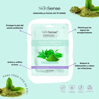 Skin Sense Mascarilla Facial de Tela con Té Verde 25g
